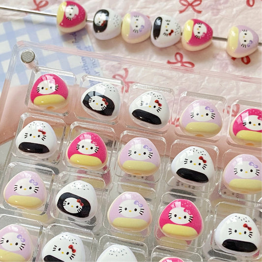 Hello KT Onigiri Acrylic Beads 14mm Painted Glossy 10pcs 2