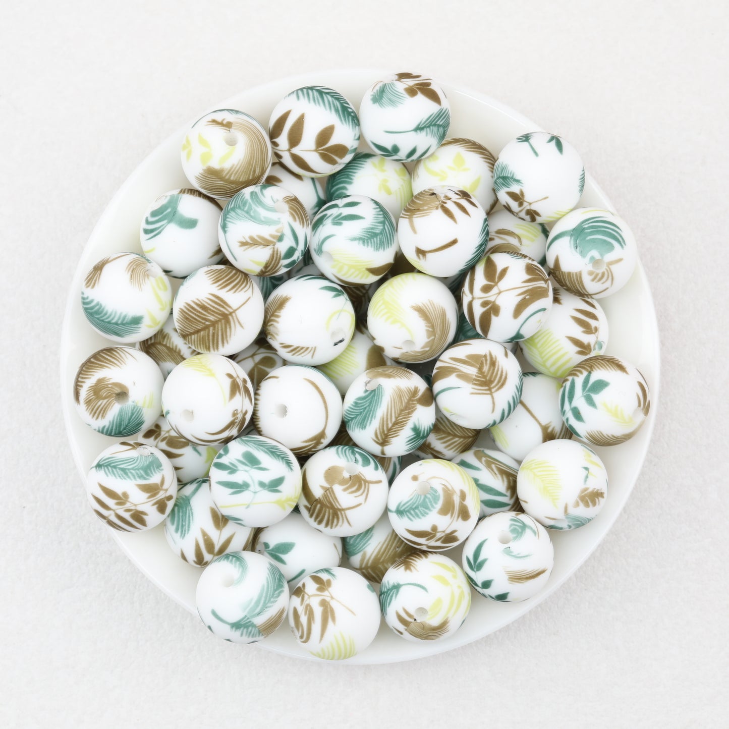 15mm Light Floral Print Round Silicone Beads 50 pcs 4