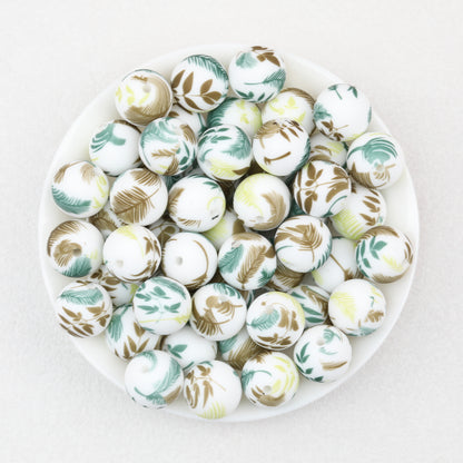 15mm Light Floral Print Round Silicone Beads 50 pcs 4