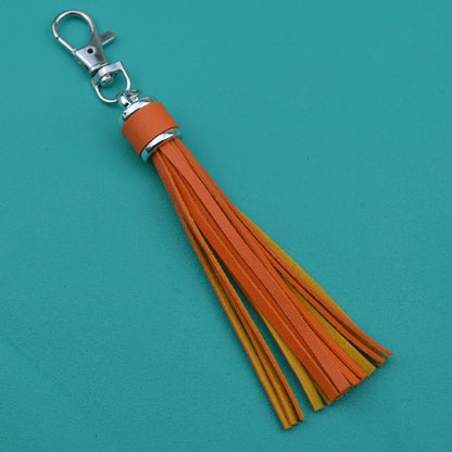 PU Leather Tassel Keychain 9cm Strips Silver Lobster Clasp 26