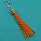 PU Leather Tassel Keychain 9cm Strips Silver Lobster Clasp 26
