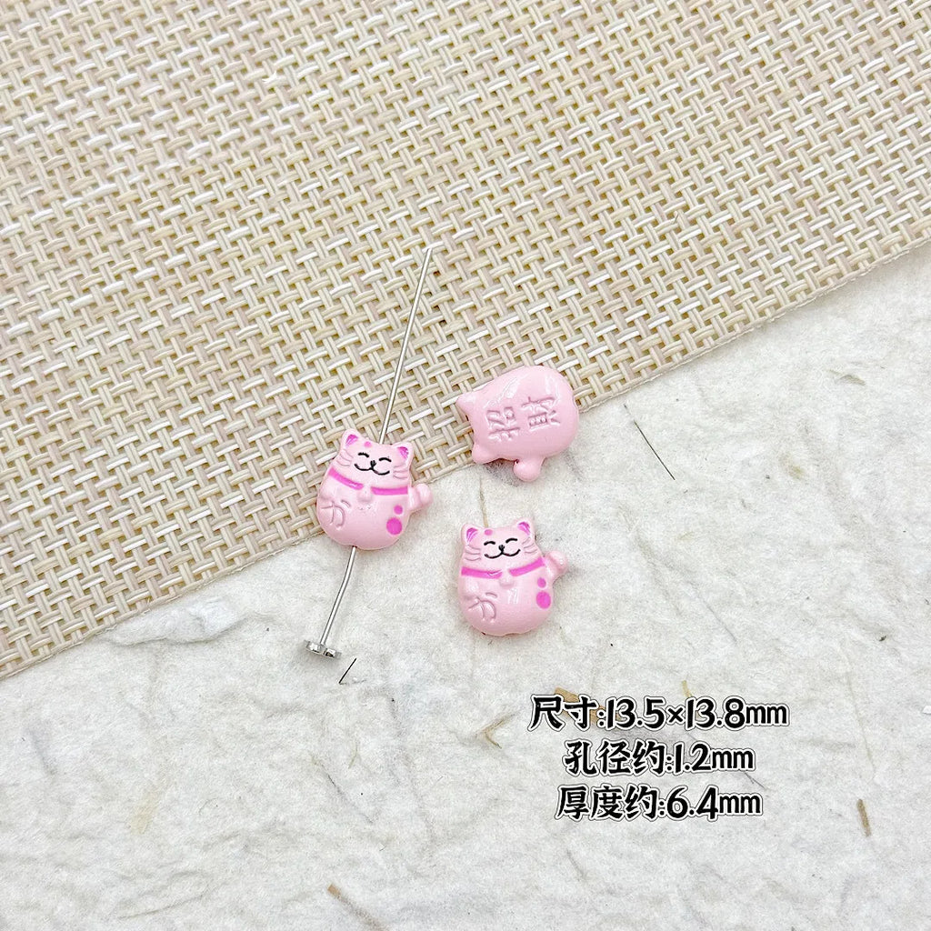Fortune Cat Metal Beads 13mm Painted Glossy Lucky Colors 7