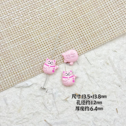 Fortune Cat Metal Beads 13mm Painted Glossy Lucky Colors 7
