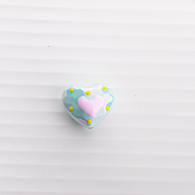 Hand Drawn Acrylic Heart Beads 19.4x17mm Pastel Faceted 5pcs 4