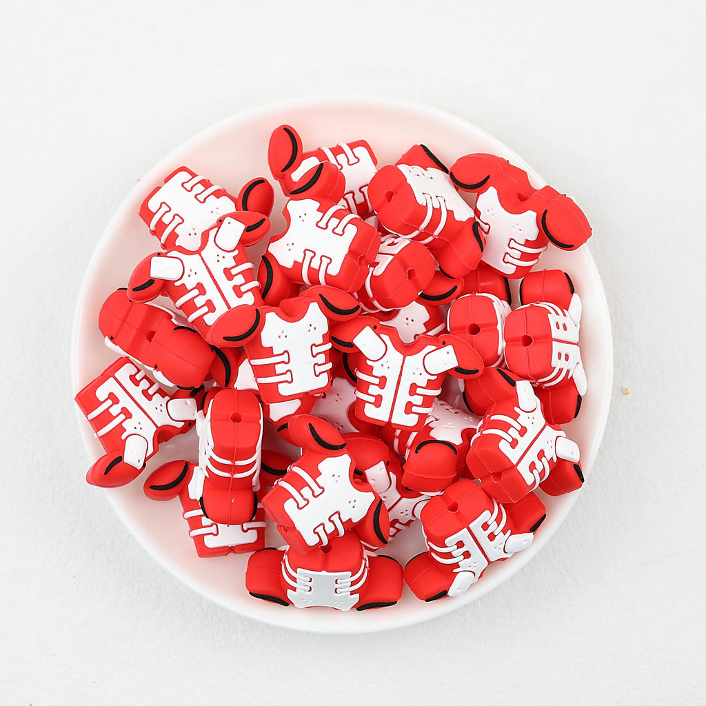3D Football Jersey Silicone Focal Beads 20pcs - Red