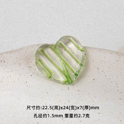 22mm Heart Shaped Transparent Color Stripe Acrylic Beads 50pcs 7