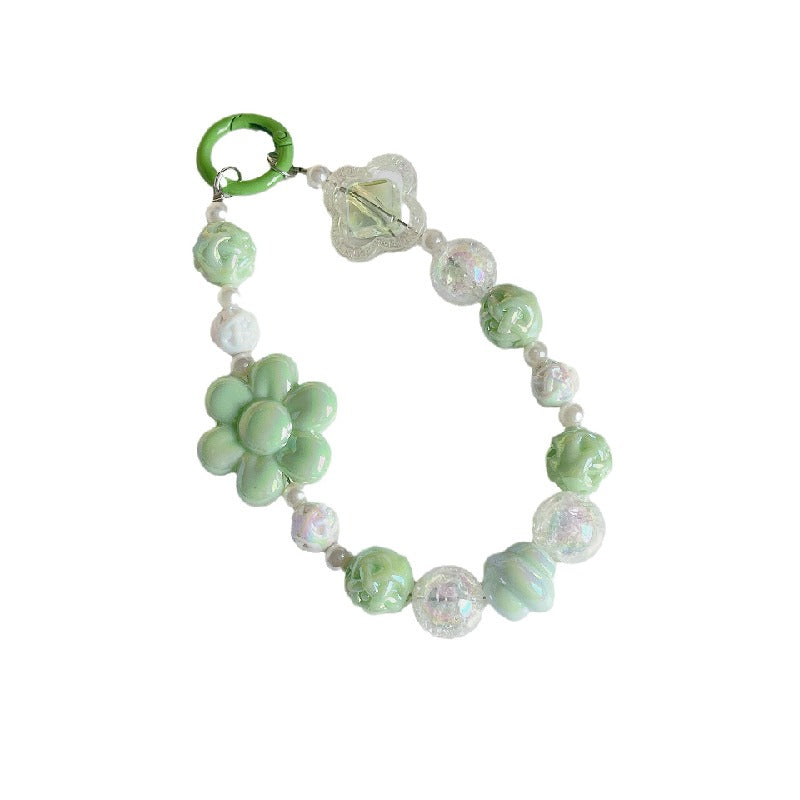 Acrylic Beaded Flower Keychain Pastel Colors Elegant Floral Charm 5