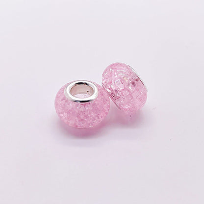 Acrylic Spacer Beads 14mm Crackle Large Hole 50pcs - Pink