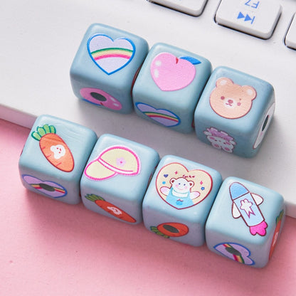Cartoon Square Acrylic Beads 12mm Printed 5pcs 11
