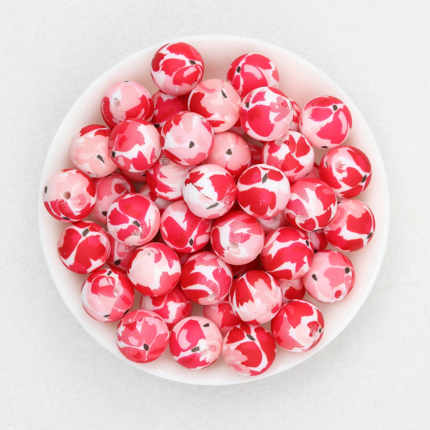 15mm Floral Pattern Silicone Beads Pastel Print 50pcs 5