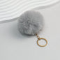 Pom Pom Keychain Plush Violet Faux Fur Ball Gold Ring 8cm - Light gray