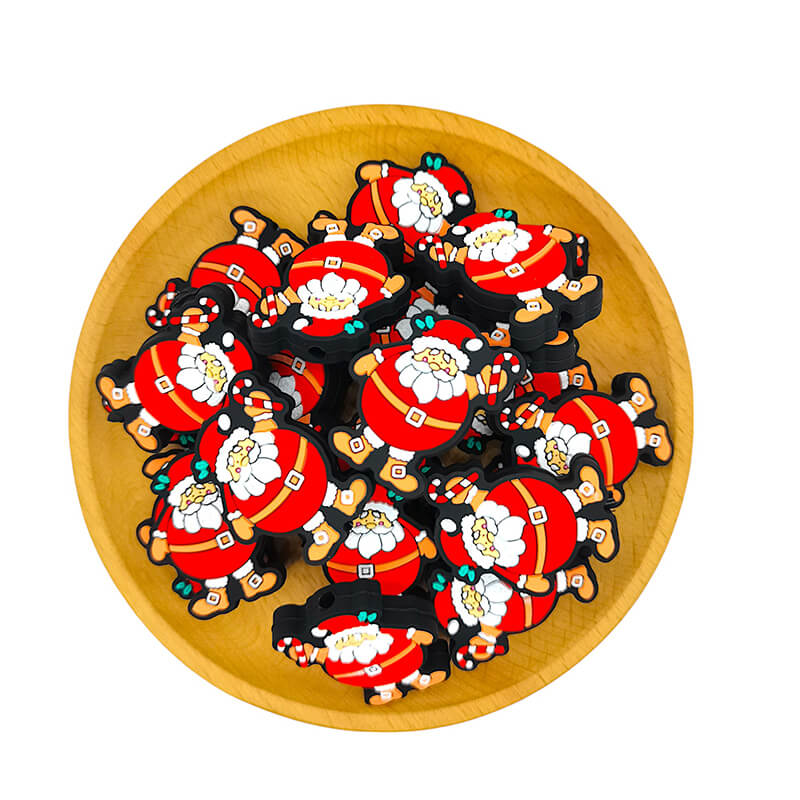 Silicone Focal Beads Santa Claus Holding Candy Cane Raise The Stick 2