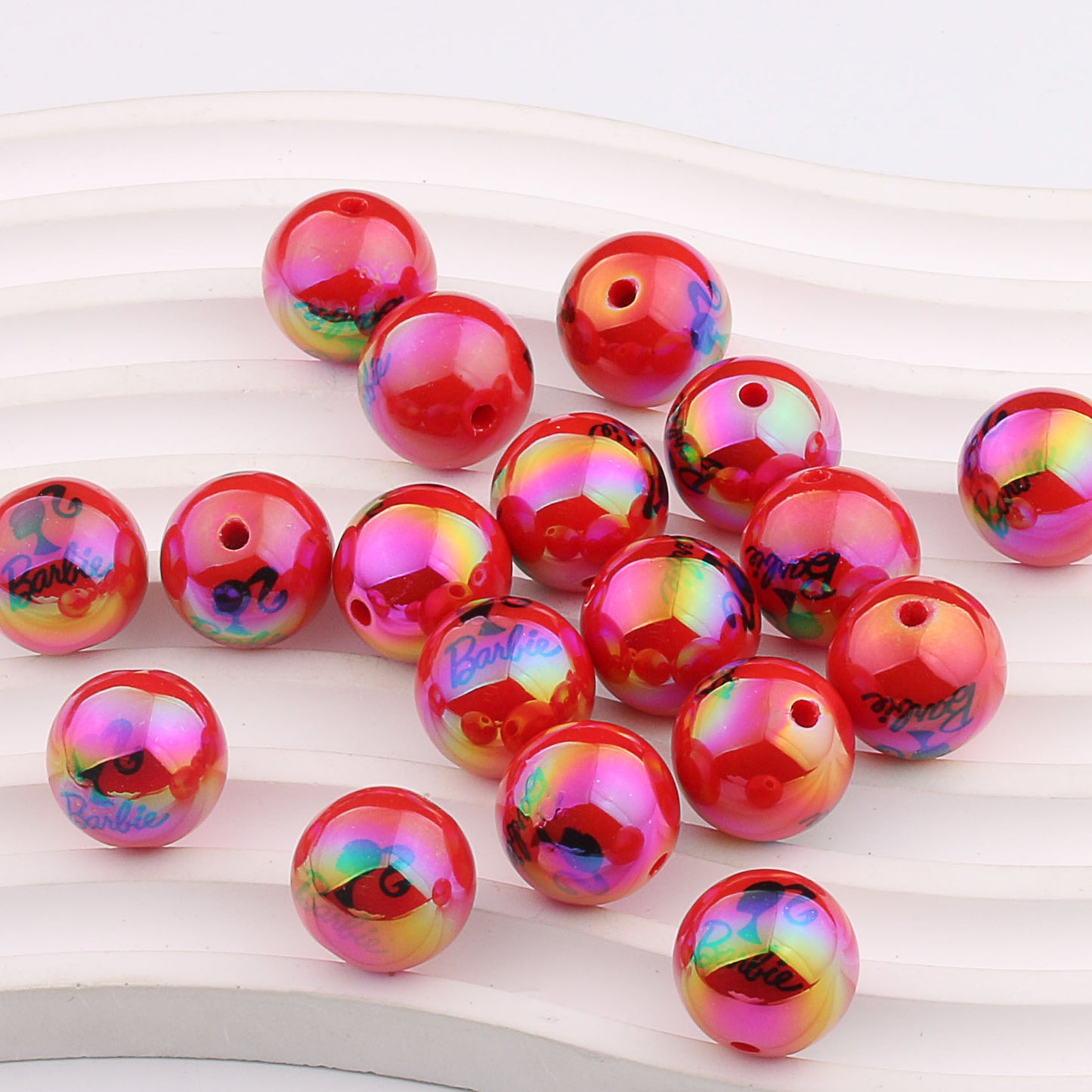 Plating Round Acrylic Beads 16mm UV Barbie Letter Printed 20pcs 12