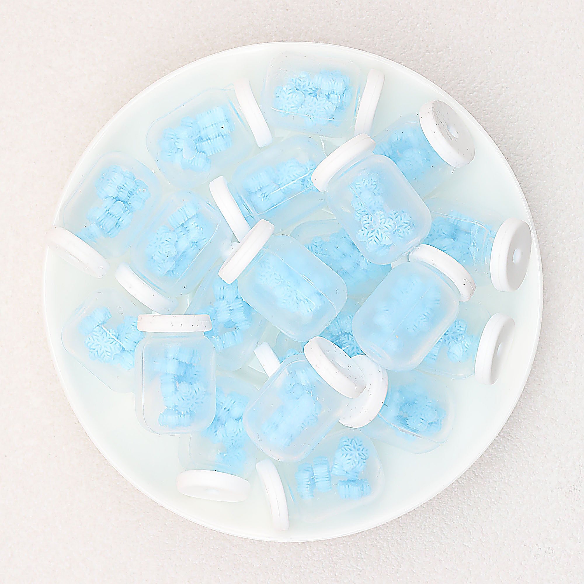 3D Christmas Glitter Bottle Silicone Focal Beads 20pcs - Blue Snowflake