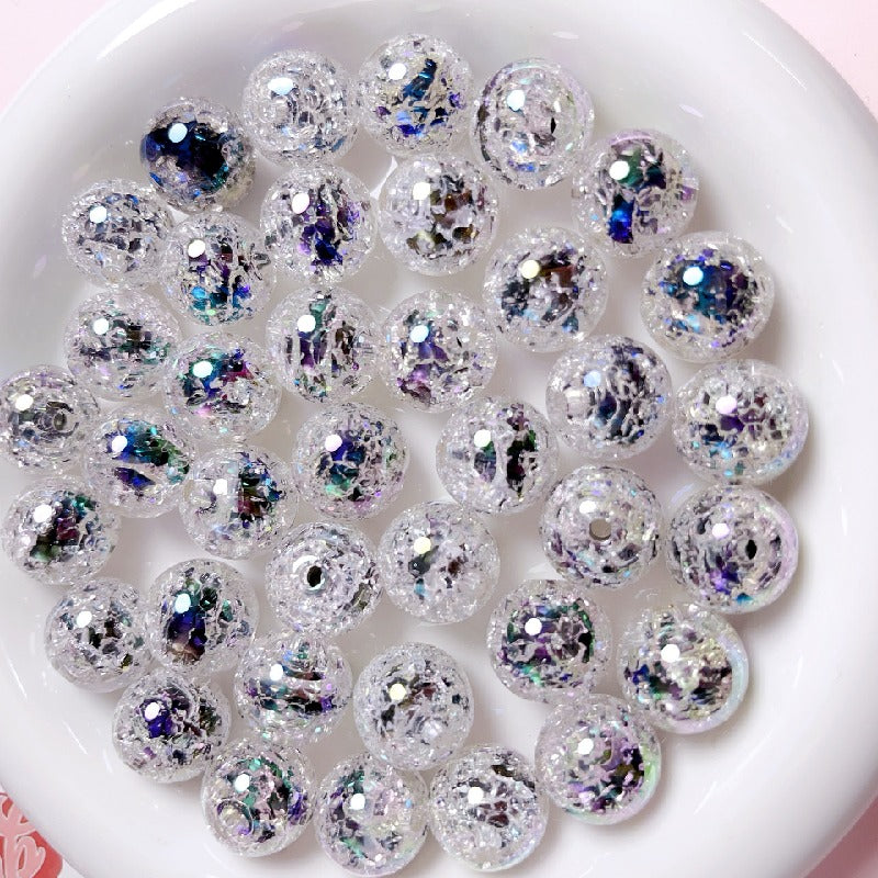 Sparkling Round Acrylic Beads 16mm Crackled Glass Effect 10pcs 7