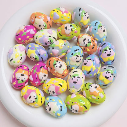 Hand-Painted Dinosaur Egg Acrylic Beads 16x24mm Colorful 5pcs 10