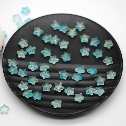 Star Frosted Glass Beads 8mm Aqua Glow Gold Flecks 100pcs 9