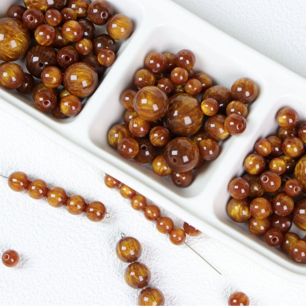 Faux Golden Nanmu Resin Round Beads 8-20mm 50pcs