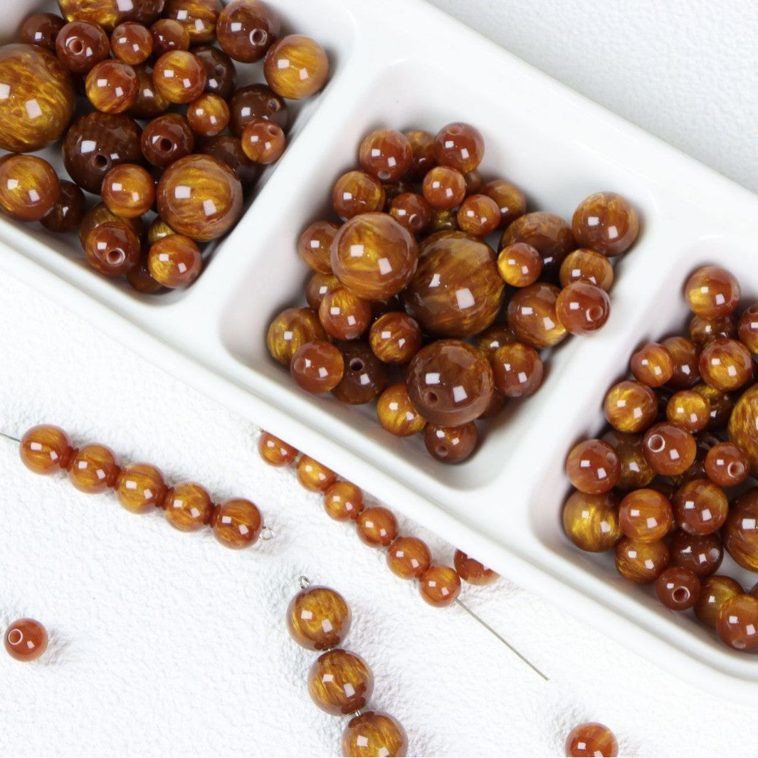 Faux Golden Nanmu Resin Round Beads 8-20mm 50pcs