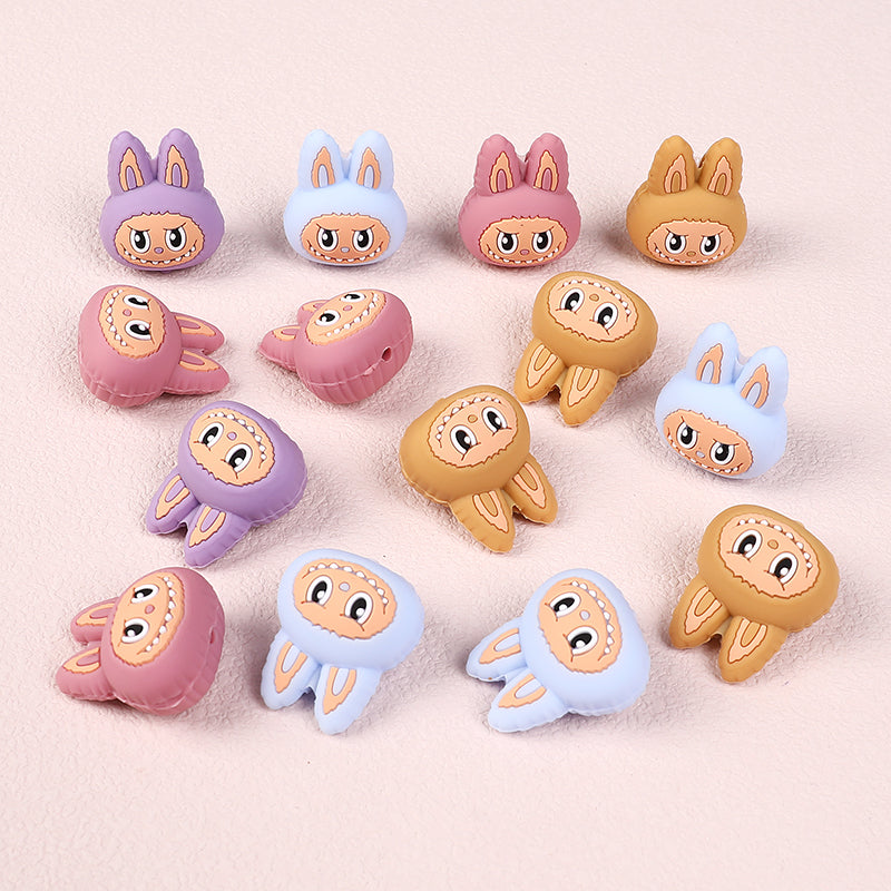 Silicone 3D Focal Beads Bunny Faces Multi Color 20pcs 2