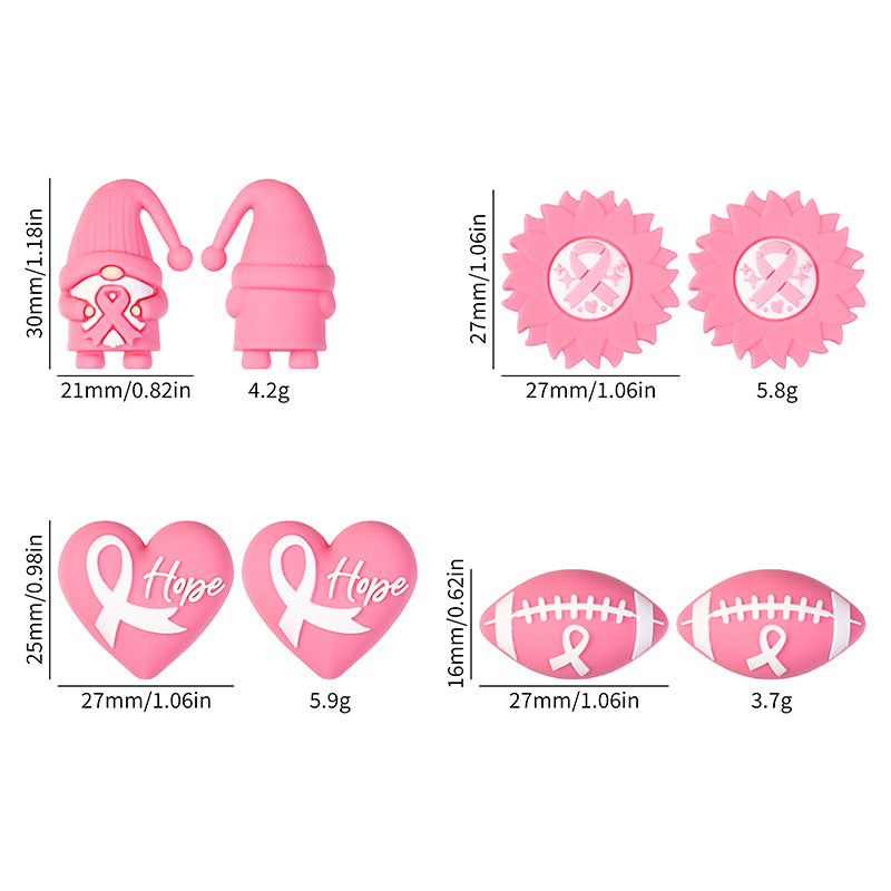 Breast Cancer Awareness 3D Silicone Focal Beads Pink Ribbon 20pcs 8