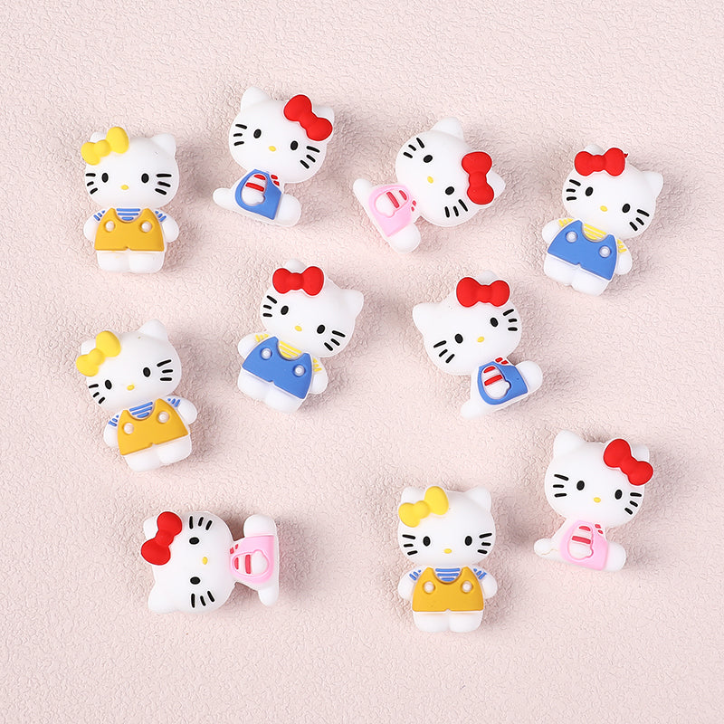 Silicone 3D Focal Beads Hello Kitty Wearing Blue Pink Yellow Clothes 20pcs 3