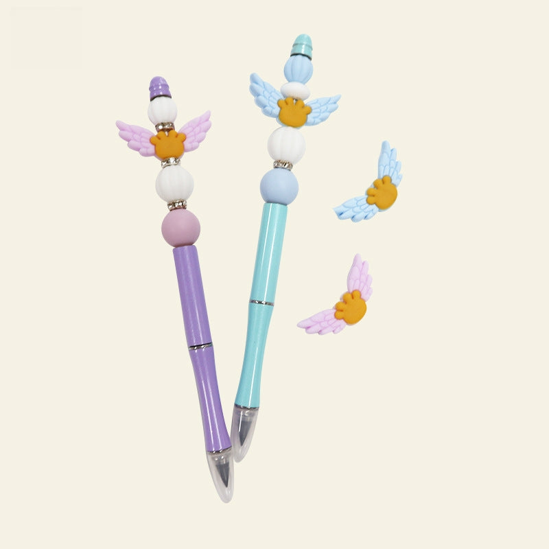 Silicone Focal Beads Winged Bear Pastel Colors Golden Bear Motif 1 Piece
