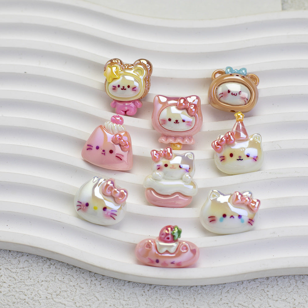 Glossy Plating Tiny Cute HK Kitten Resin Beads 10pcs 3