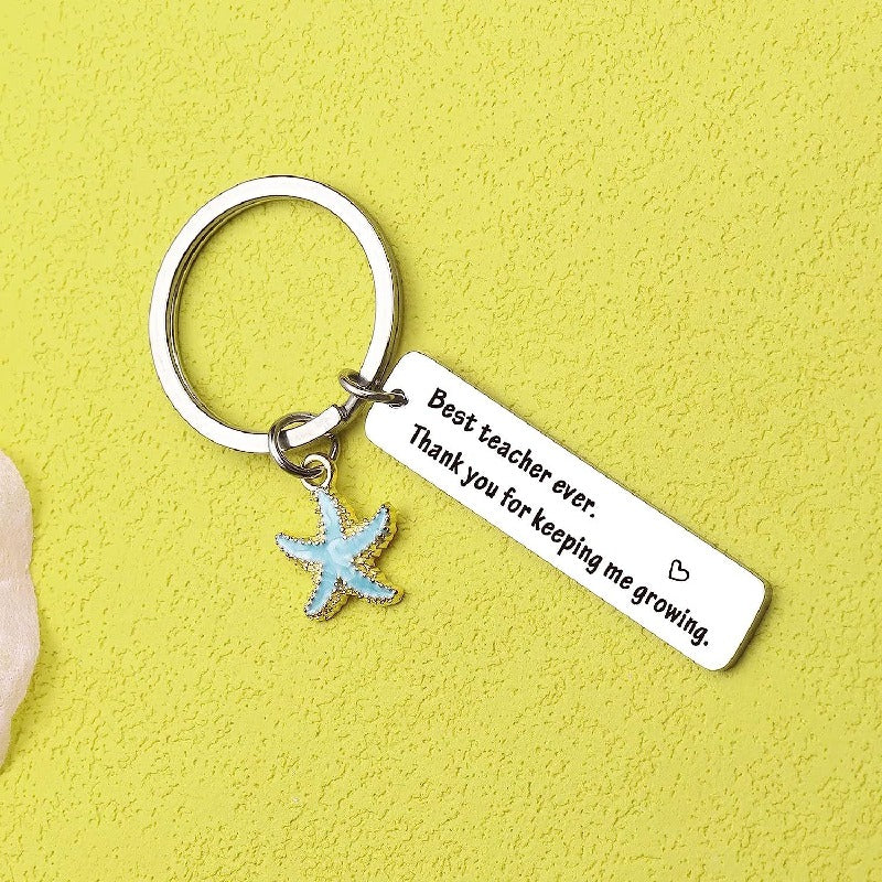 Stainless Steel Starfish Keychain Ocean Blue Teacher Appreciation Charm 3