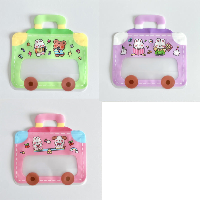 Zip Lock Plastic Bags Cartoon Animal Bus Matte PVC 16.6x16.6cm 10pcs 3