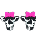 Silicone 3D Focal Beads Highland Cow Pink Bow Black and White