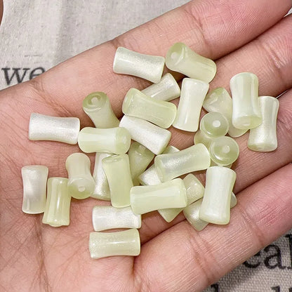 Imitation Jade Bamboo Section Resin Beads 12mm Glitter Powder 10pcs 7