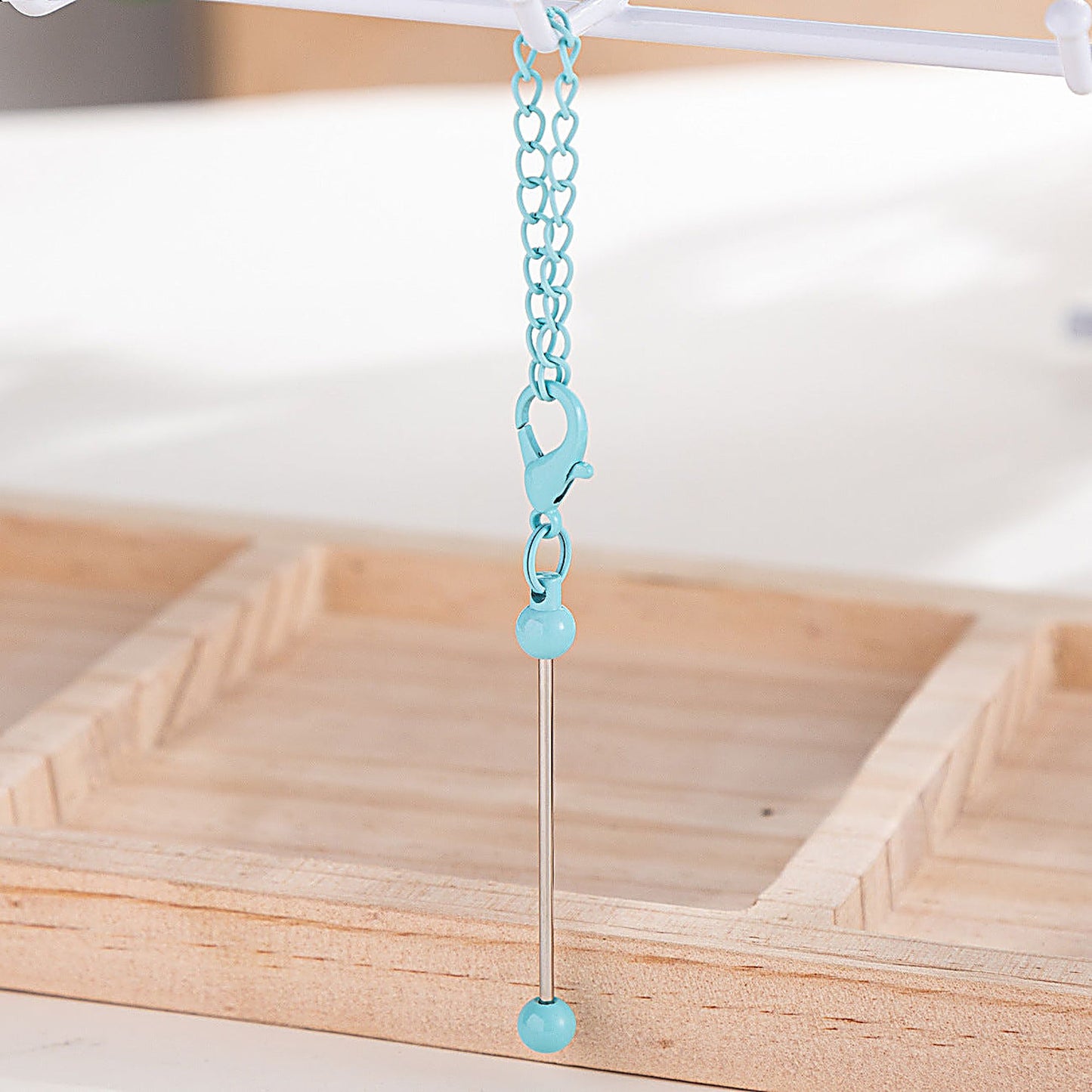 Beadable Keychain Mini Metal Bar Colorful Pendant 8 Centimeters - Candy Blue