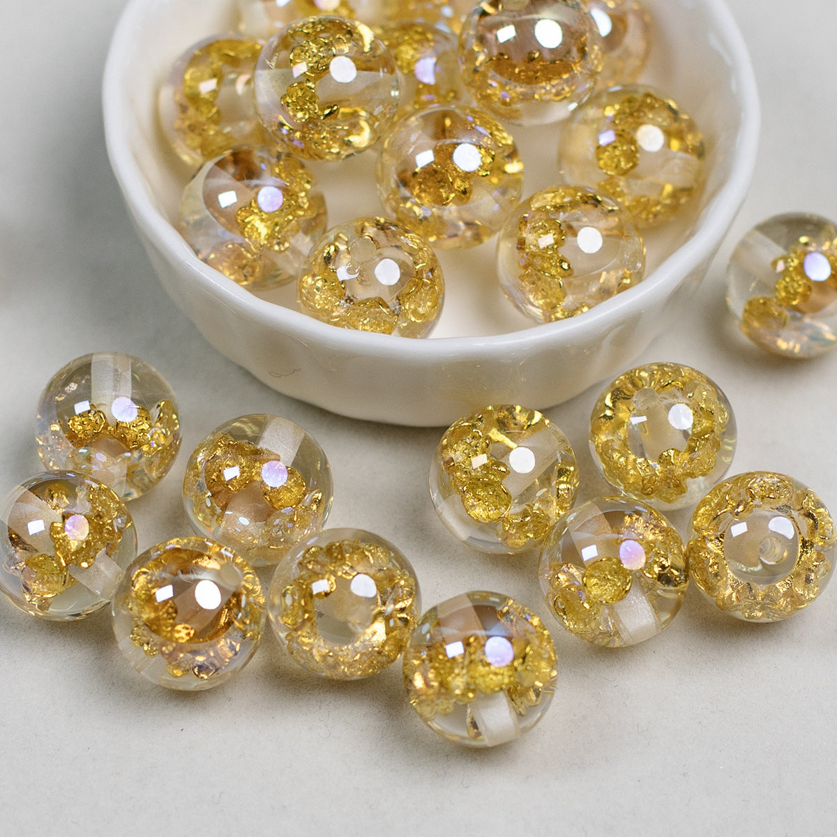 Clear Metallic Rose Round Resin Beads 16mm 10pcs 2