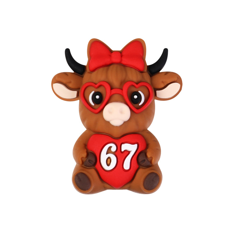 Silicone 3D Focal Beads Six Seven Red Highland Cattle Love 20Pcs