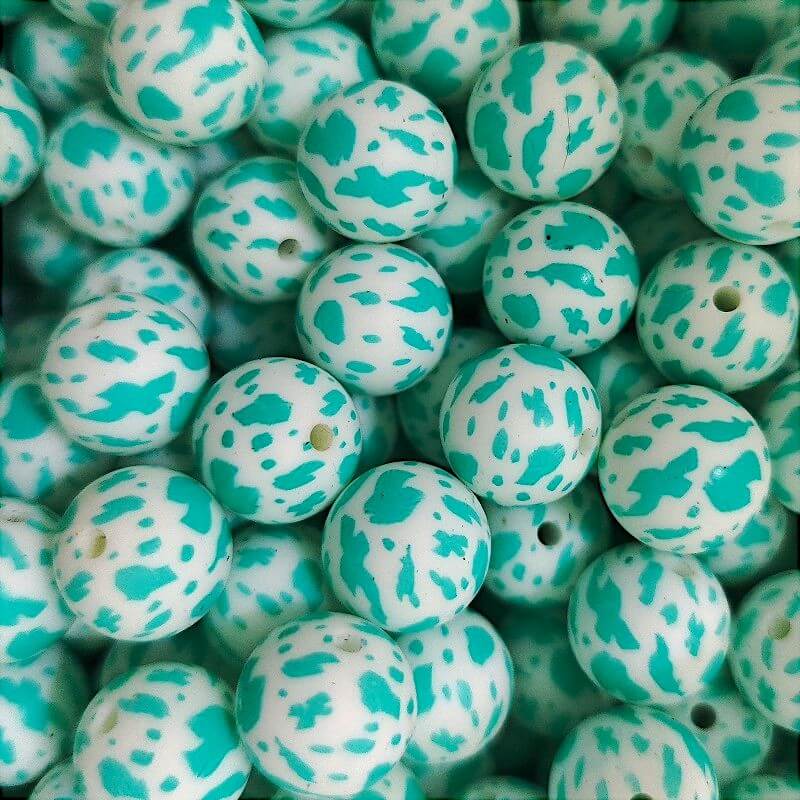 15mm Silicone Beads Blue Animal Outline Printed 50pcs