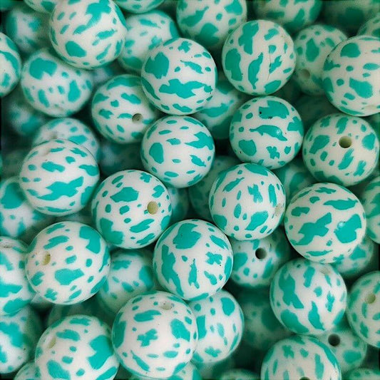 15mm Silicone Beads Blue Animal Outline Printed 50pcs