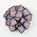 Book Stacked Silicone Focal Beads Wholesale, Floral Star Pattern Black Rectangular Pink Purple Accents