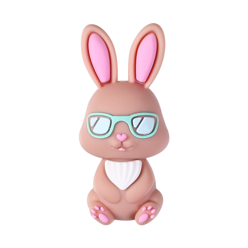 Silicone 3D Focal Beads Easter Bunny Wearing Glasses 20pcs 14