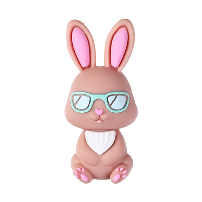 Silicone 3D Focal Beads Easter Bunny Wearing Glasses 20pcs 14
