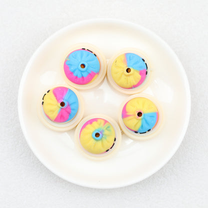 Tie Dye 3D Silicone Focal Beads With Steamer Cute Smiling Dumpling Glitter 20pcs