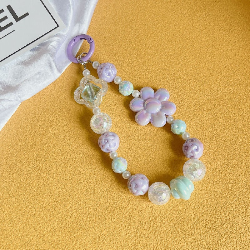 Acrylic Beaded Flower Keychain Pastel Colors Elegant Floral Charm 10
