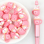  3D Pink Heart Ice Cream Silicone Focal Beads 20Pcs