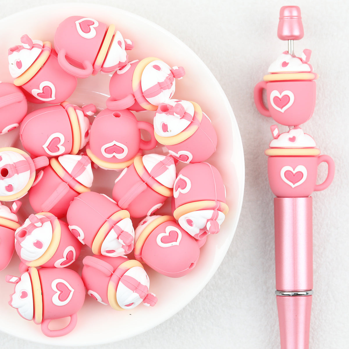  3D Pink Heart Ice Cream Silicone Focal Beads 20Pcs