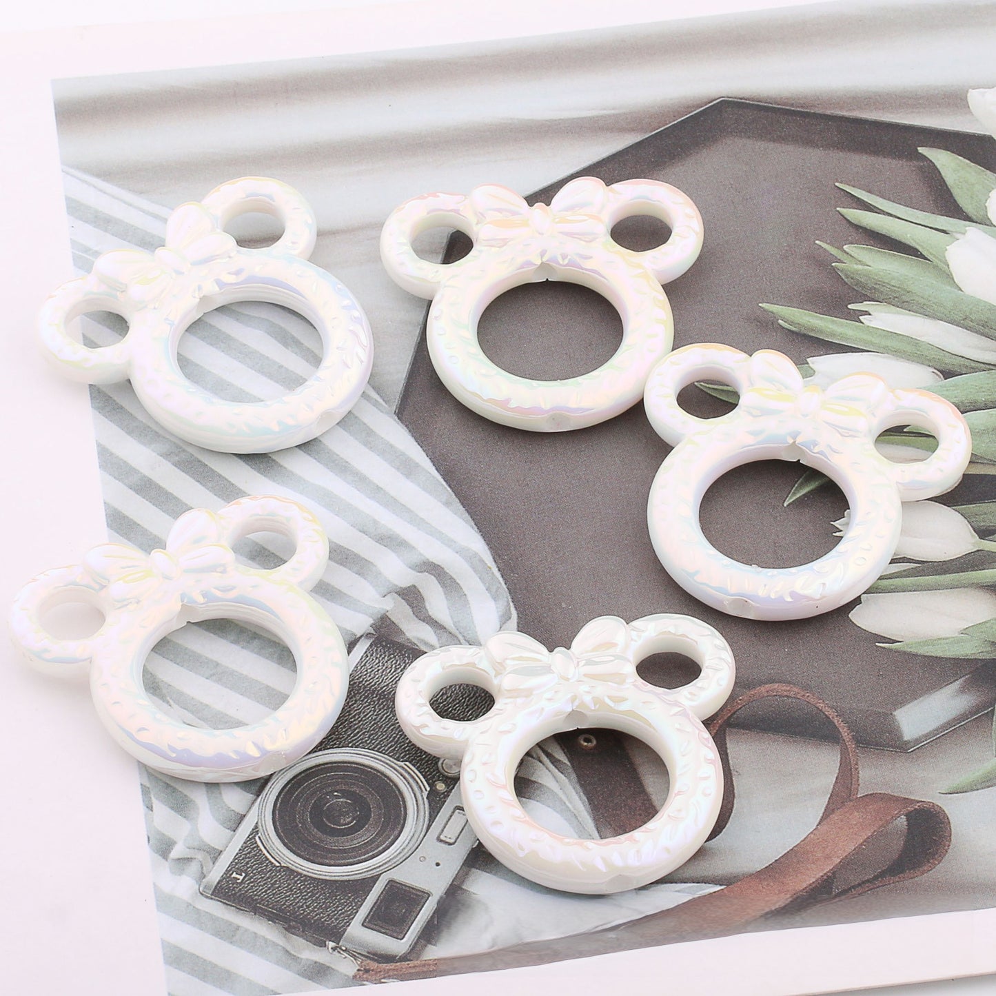 Deep UV Color Plated Solid Color Mickey Ring Head Acrylic Beads 2pcs 12