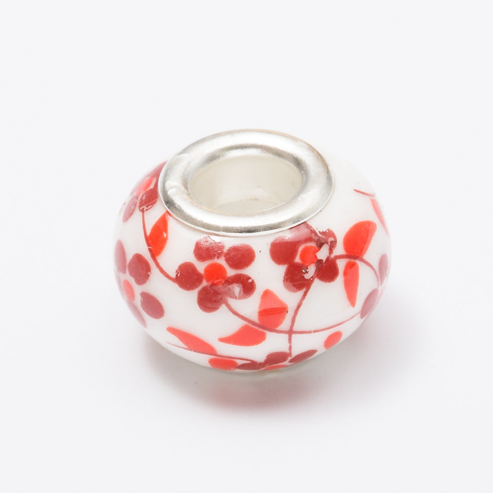 Glass Flower Pattern Spacer Beads 15mm Large Hole 20pcs 3