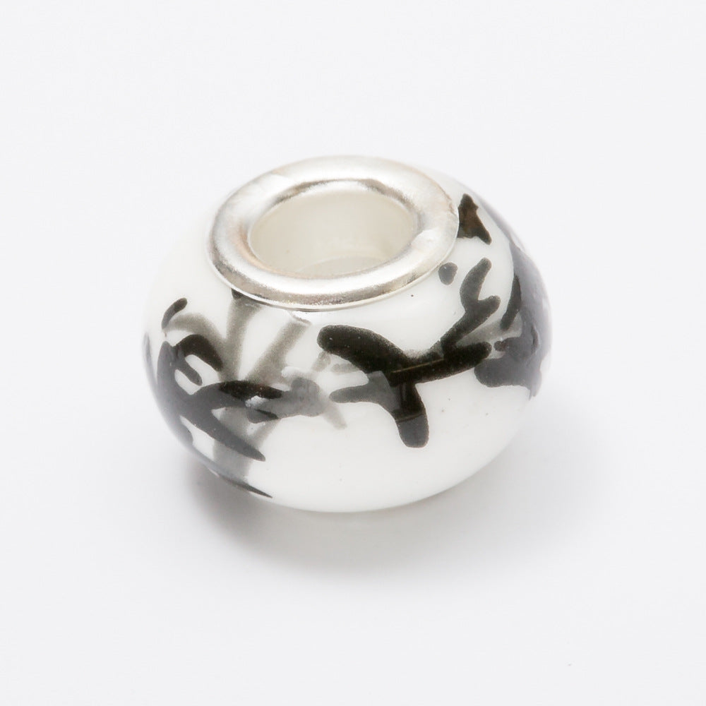 Glass Flower Pattern Spacer Beads 15mm Large Hole 20pcs 10