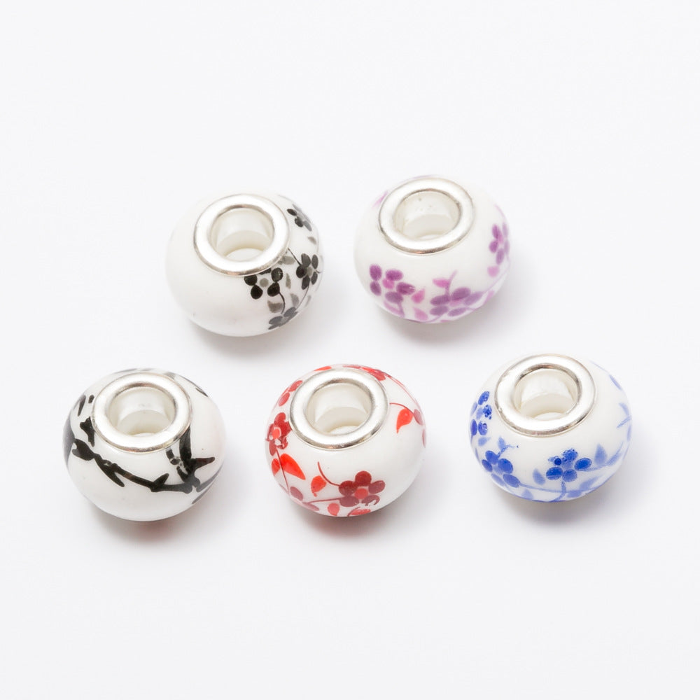 Glass Flower Pattern Spacer Beads 15mm Large Hole 20pcs