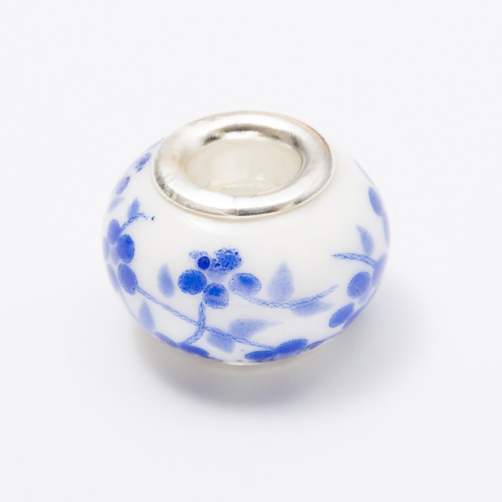 Glass Flower Pattern Spacer Beads 15mm Large Hole 20pcs 6
