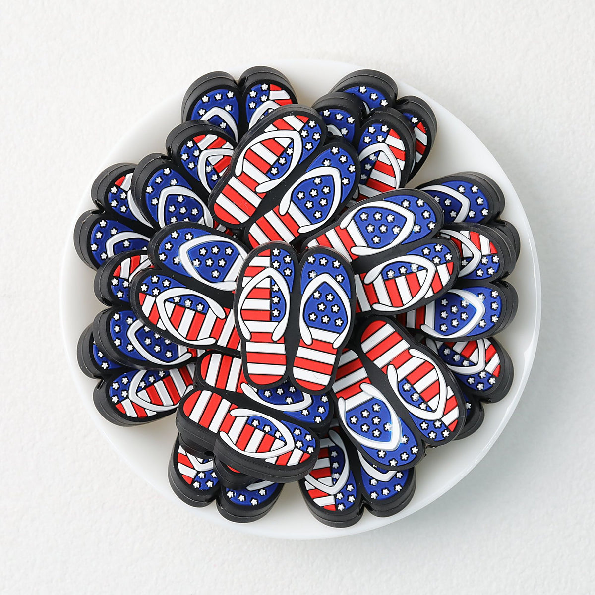 USA Flag Independence Day Flip Flop Silicone Focal Beads20pcs